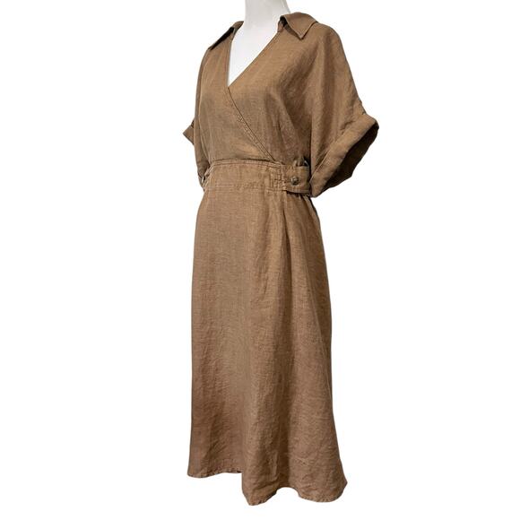 Banana Republic Sedona Linen Dress Midi Faux Wrap Collared Pockets Women’s XL - Picture 5 of 12